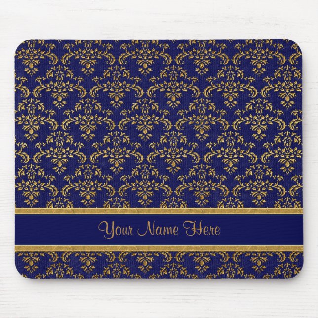 Mousepad Damasco Dourado e Azul (Frente)