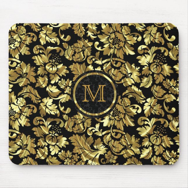 Mousepad Damasco Dourado Preto E Metálico (Frente)
