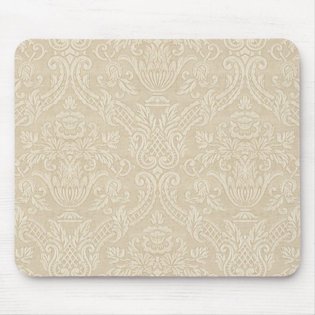 Mousepad Damasco elegante floral bege do papel de parede do (Frente)
