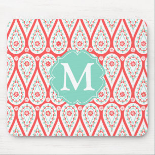 Mousepad Damasco elegante moderno Paisley coral