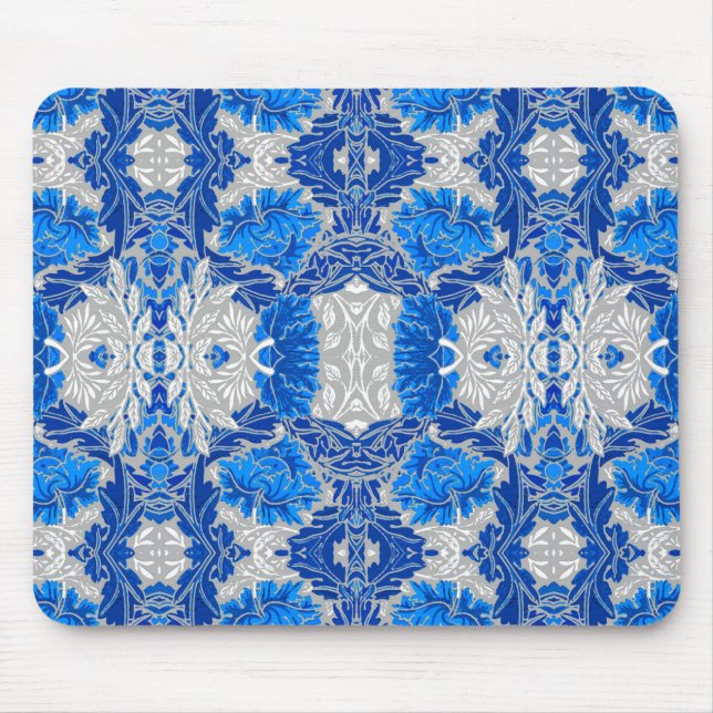 Mousepad Damasco Floral, Azul Sapphire e Cinzas (Frente)