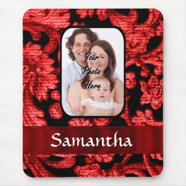 Mousepad Damasco floral vermelho e preto (Frente)