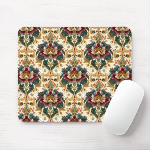 Mousepad Damasco Floral Vitoriano Ornamentado em Verde Água