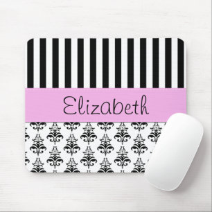 Mousepad Damasco francês, Stripes, preto e branco, seu nome