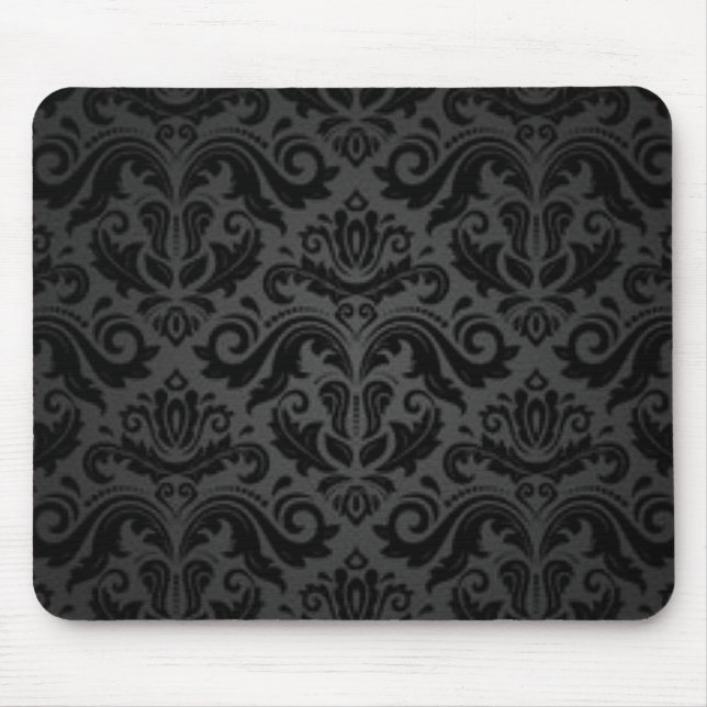 Mousepad Damasco preto & cinzento do vintage (Frente)