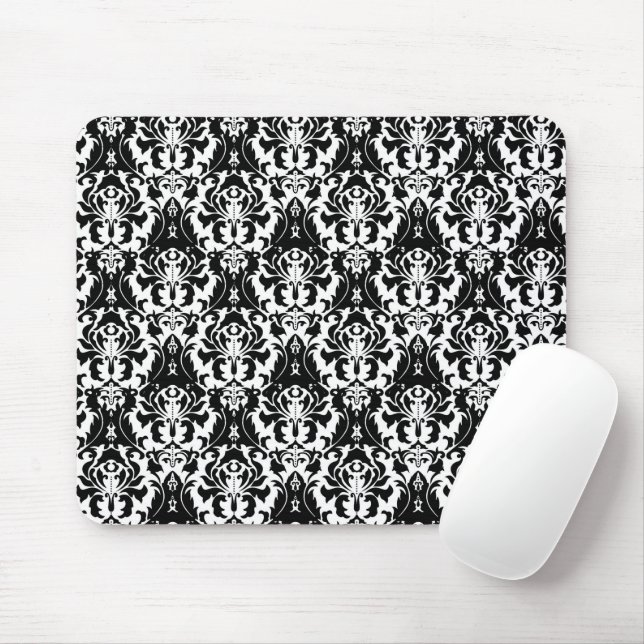 Mousepad Damasco preto e branco legante (Com mouse)