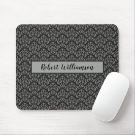 Mousepad Damasco preto e Cinza monograma