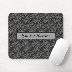 Mousepad Damasco preto e Cinza monograma