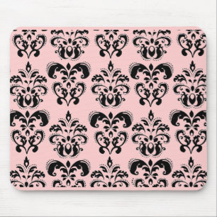 MOUSEPAD DAMASCO PRETO E COR-DE-ROSA