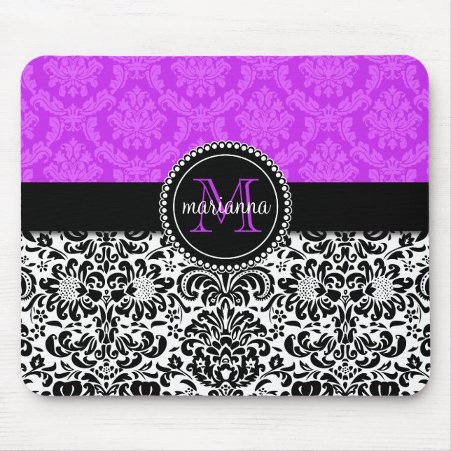Mousepad Damasco preto roxo elegante personalizado (Frente)