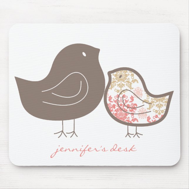 Mousepad Damasco Rosa Caprichoso Mamãe e Menina Bebê Frango (Frente)
