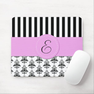 Mousepad Damasco, Stripes, Preto e Branco, Monograma