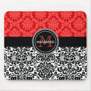 Mousepad Damasco vermelho preto elegante personalizado