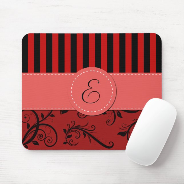 Mousepad Damasco Vermelho, Stripes Vermelhas, Stripes, Mono (Com mouse)