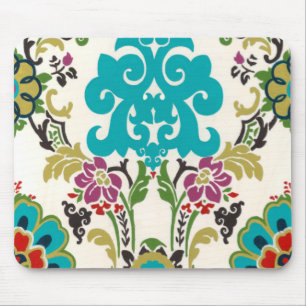 Mousepad Damask Floral Patternos Plum Turquoise