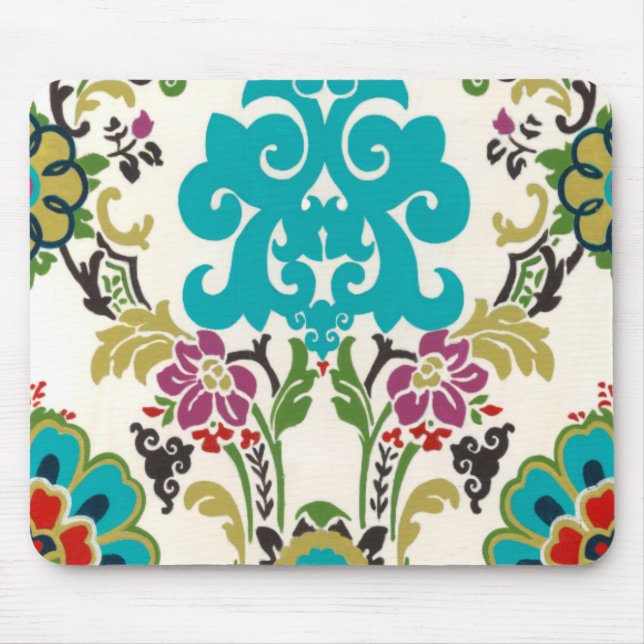 Mousepad Damask Floral Patternos Plum Turquoise (Frente)