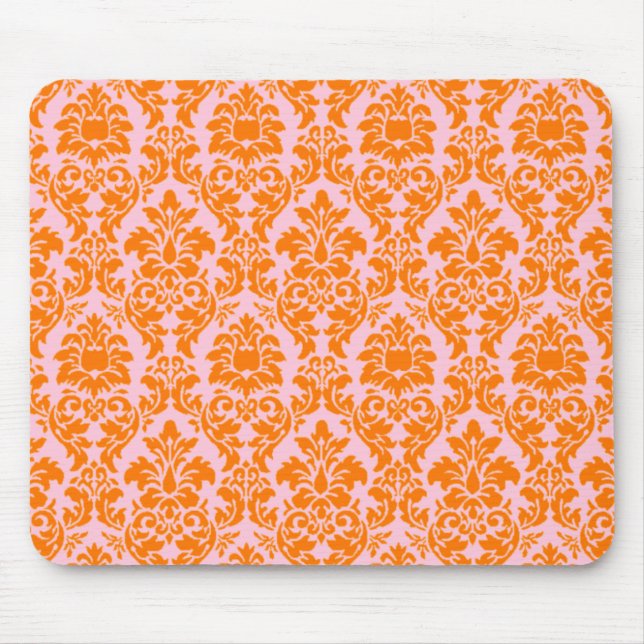 Mousepad Damask Laranja e Rosa (Frente)