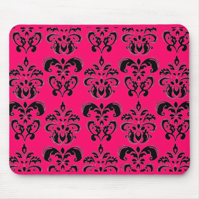Mousepad DAMASK PRETO E TINTO, fuchsia (Frente)