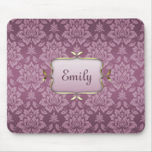 Mousepad Damask Roxo Elegante com Nome Personalizado
