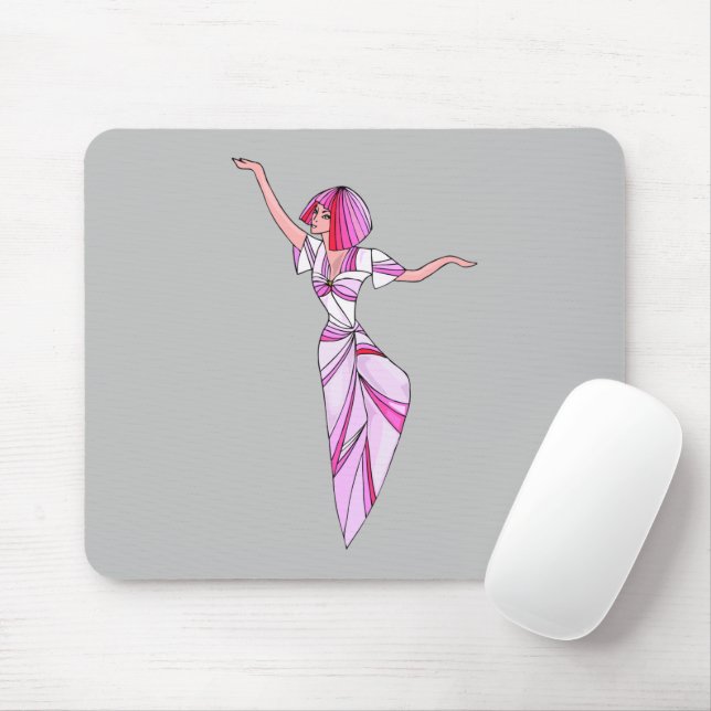 Mousepad Dançarina rosa-escura com cabelo rosa (Com mouse)