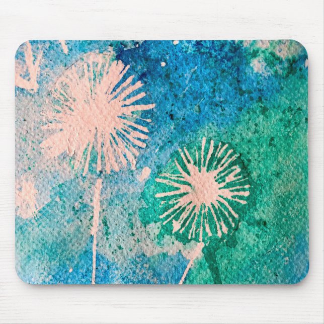 Mousepad Dandelion abstrato azul e verde (Frente)