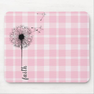 Mousepad dandelion preto na xadrez rosa