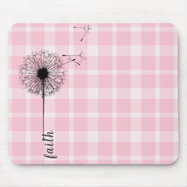 Mousepad dandelion preto na xadrez rosa (Frente)
