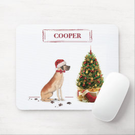 Mousepad Dane Grande Cachorro Engraçado de Natal com Árvore