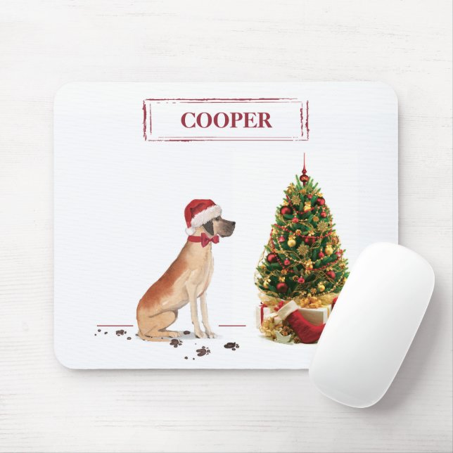 Mousepad Dane Grande Cachorro Engraçado de Natal com Árvore (Com mouse)