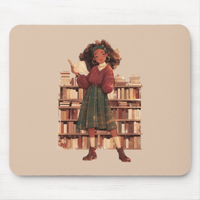 Mousepad Dark Academia Black Girl Library (Frente)