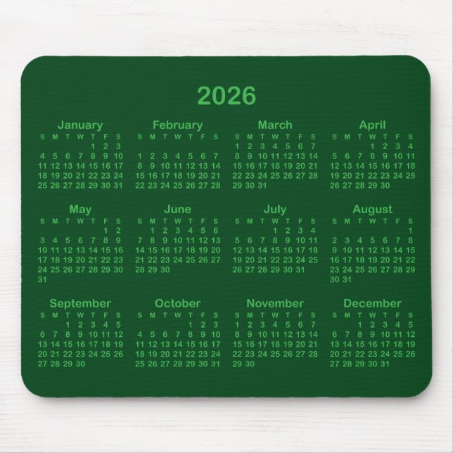 Mousepad Dark and Kelly Green 2026 Calendar (Frente)