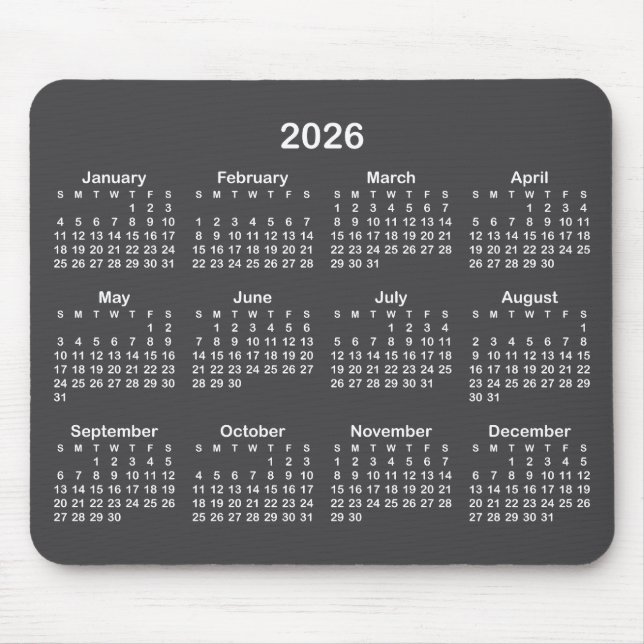 Mousepad Dark Grey and White 2026 Calendar (Frente)