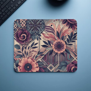 Mousepad Dark Romance Burgundy Art Deco Floral Summer