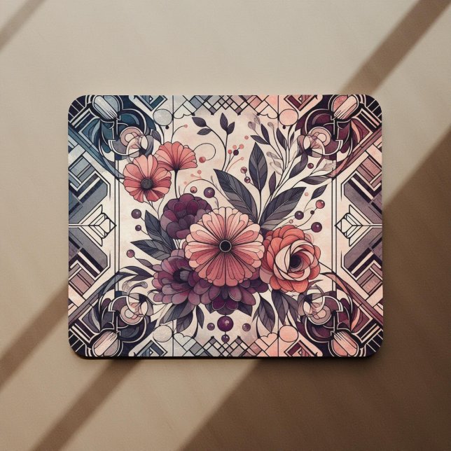 Mousepad Dark Romance Burgundy Art Deco Floral Summer (Criador carregado)