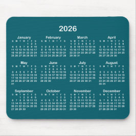 Mousepad Dark Teal and White 2026 Calendar
