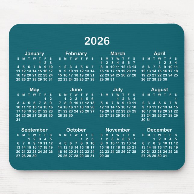 Mousepad Dark Teal and White 2026 Calendar (Frente)
