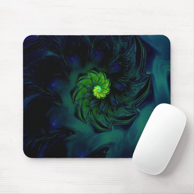 Mousepad Darkness | Blue and Green Fractal Art (Com mouse)