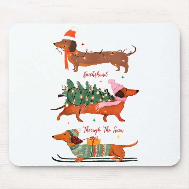 Mousepad Dashing Through The Snow Christmas Wiener Dog Holi (Frente)