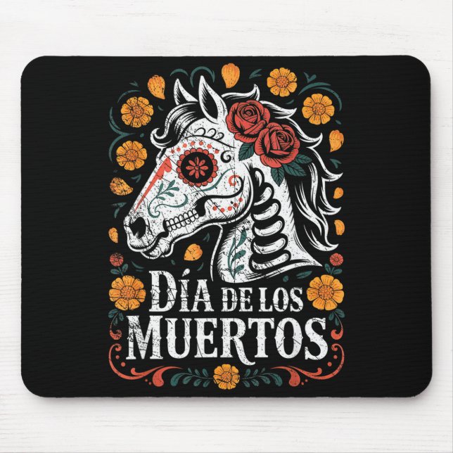 Mousepad Day Of The Dead Horse Halloween Sugar Skull Costum (Frente)