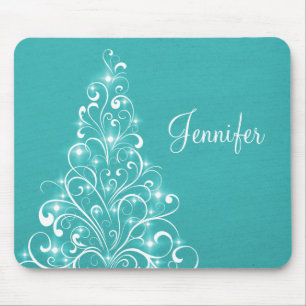 Mousepad de Árvore de Férias Sparkly, Aqua