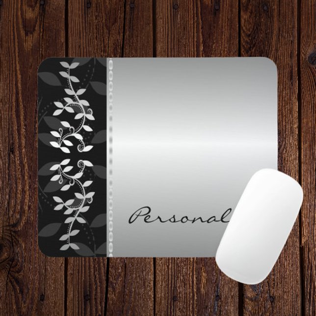 Mousepad de Borda de Folha de Prata (Silver Leaf Border Mousepad)