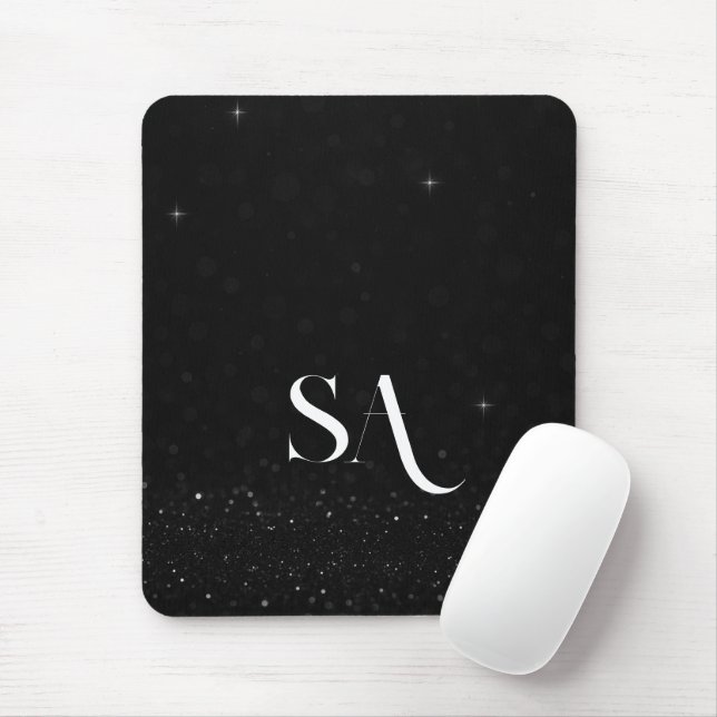 Mousepad de Brilho Preto com Iniciais Personalizad (Com mouse)