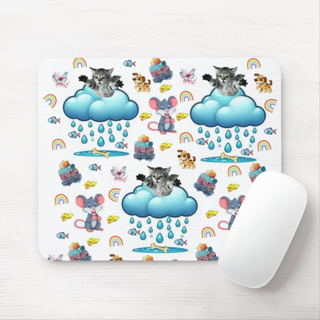 Mousepad de Cachorro Gato Rato Arco-íris Queijo Pe (Com mouse)