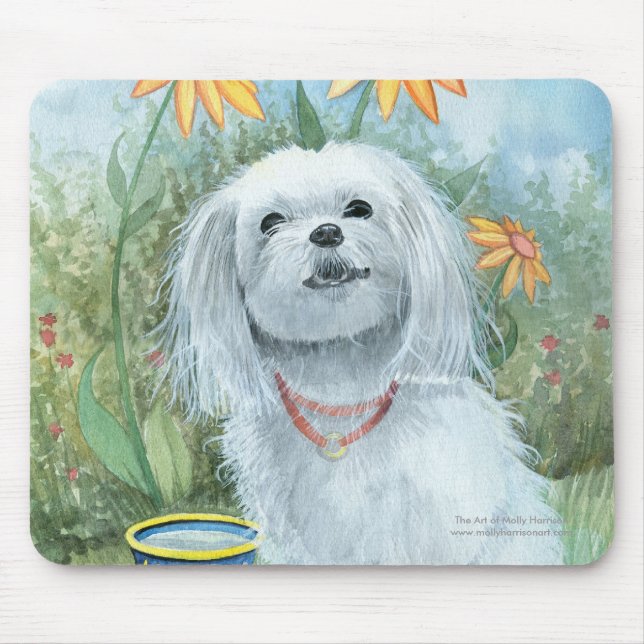 Mousepad de Cachorro Maltês por Molly Harrison (Frente)