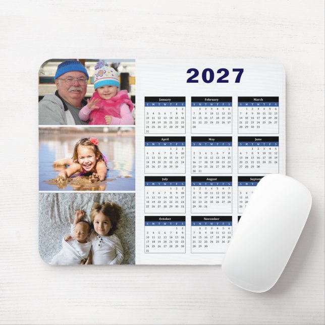 Mousepad de Calendário 2027 com 3 Fotos Personaliz (Com mouse)
