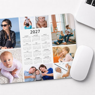 Mousepad de Calendário 2027 com Colagem de 8 Fotos