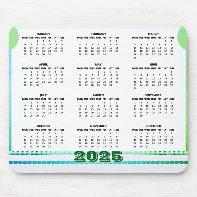 Mousepad de calendário simples e bonito 2025 (Frente)
