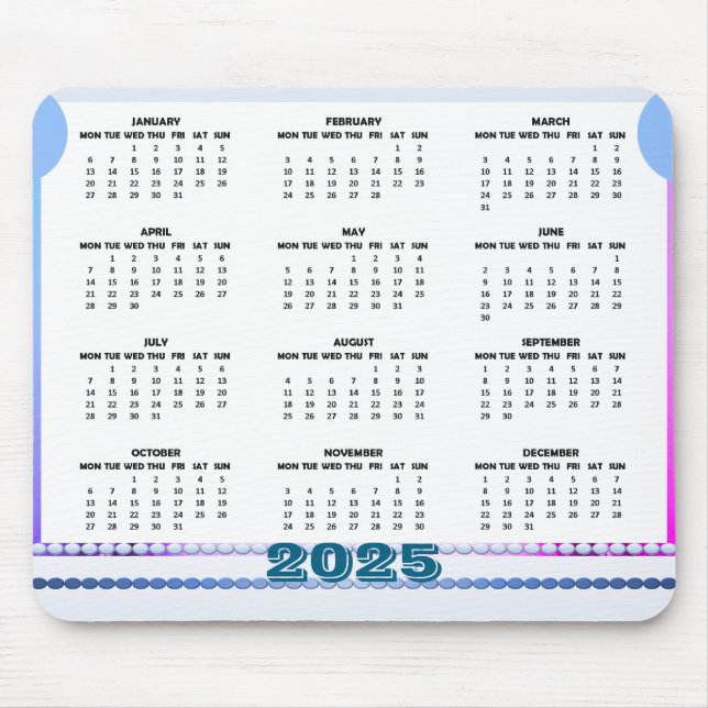 Mousepad de calendário simples e bonito 2025 (Frente)