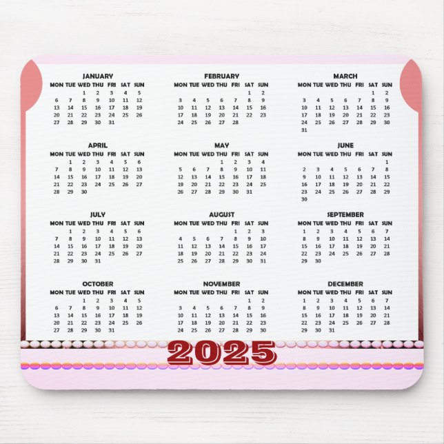 Mousepad de calendário simples e bonito 2025 (Frente)