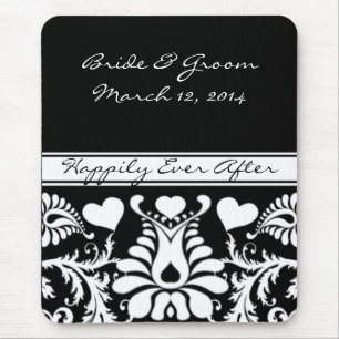 MousePad de casamento floral vintage preto e branc